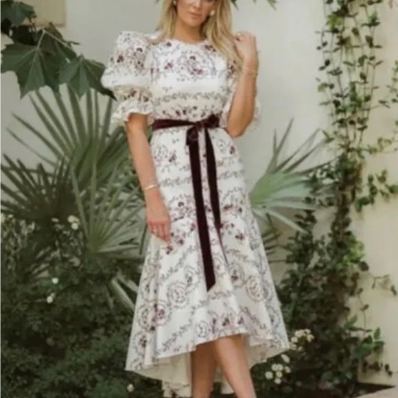 NICOLA BATHIE Antonio Melani Designer floral puff sleeve ivory purple dress  8 - Picture 2 of 15